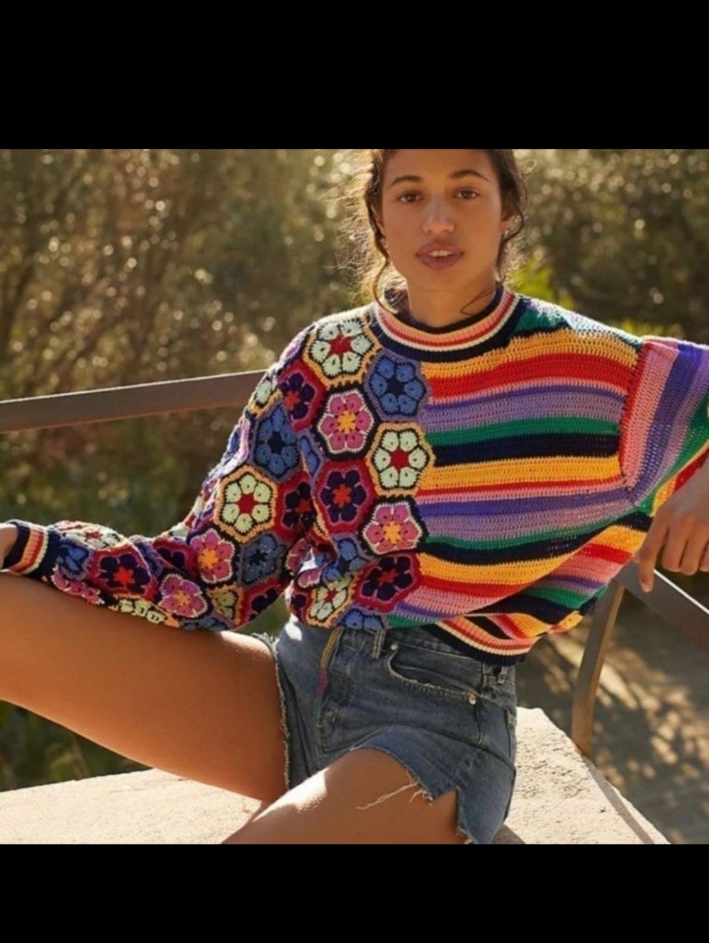 Farm Rio Flower Crochet Sweater